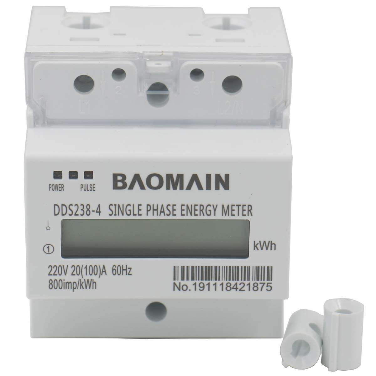 Baomain DDS238-4 20(100) Single Phase DIN-rail Type Kilowatt Hour kwh Meter 220V 60Hz 20(100) A 1pcs 1