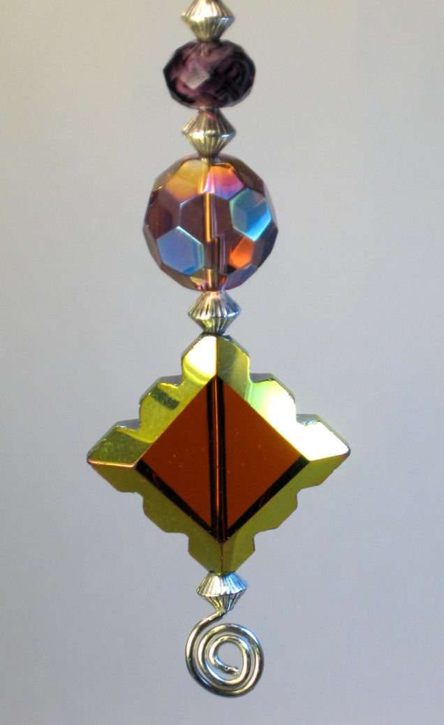 Diamond Beauty Iridescent Purple Amethyst & Amber Artisan Glass Ceiling Fan Pull/Light Pull Chain 1