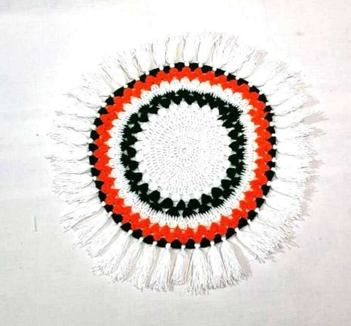 Thalposh/Pooja thali Cover Green , White and Orange