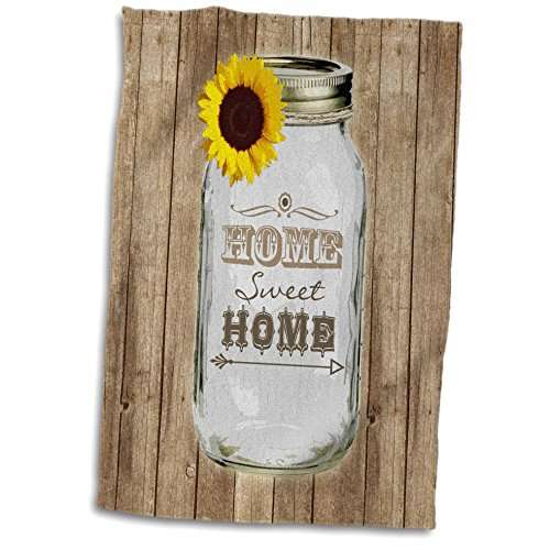 3D Rose Country Rustic Mason Jar with Sunflower Sweet Home Towel, 15" x 22", Multicolor 3