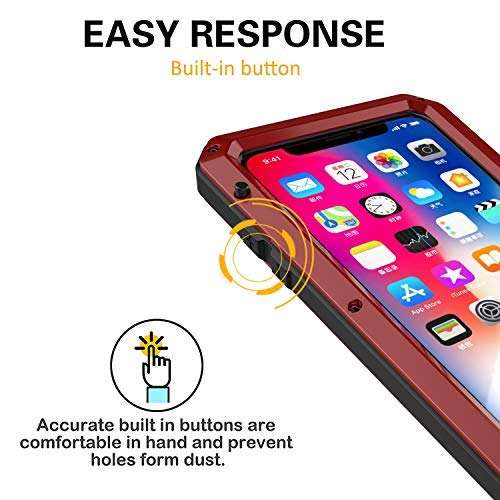 CarterLily iPhone XR Case, Full Body Shockproof Dustproof Waterproof Aluminum Alloy Metal Gorilla Glass Cover Case for Apple iPhone XR 6.1 inch (Red) 3
