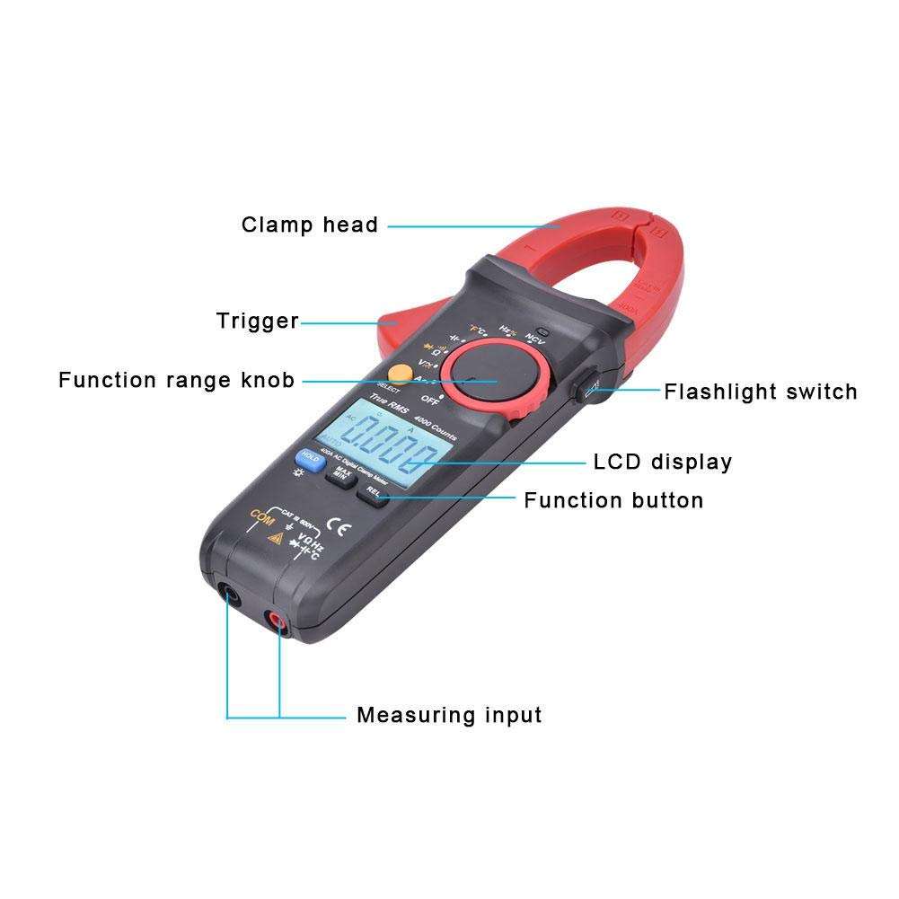 UT213B Digital Clamp Meter 4000 Counts 400A True RMS AC DC Voltage Current Auto-ranging Amp Voltage Tester with Backlight with Ohm Diode Capacitance Temperature Test 5