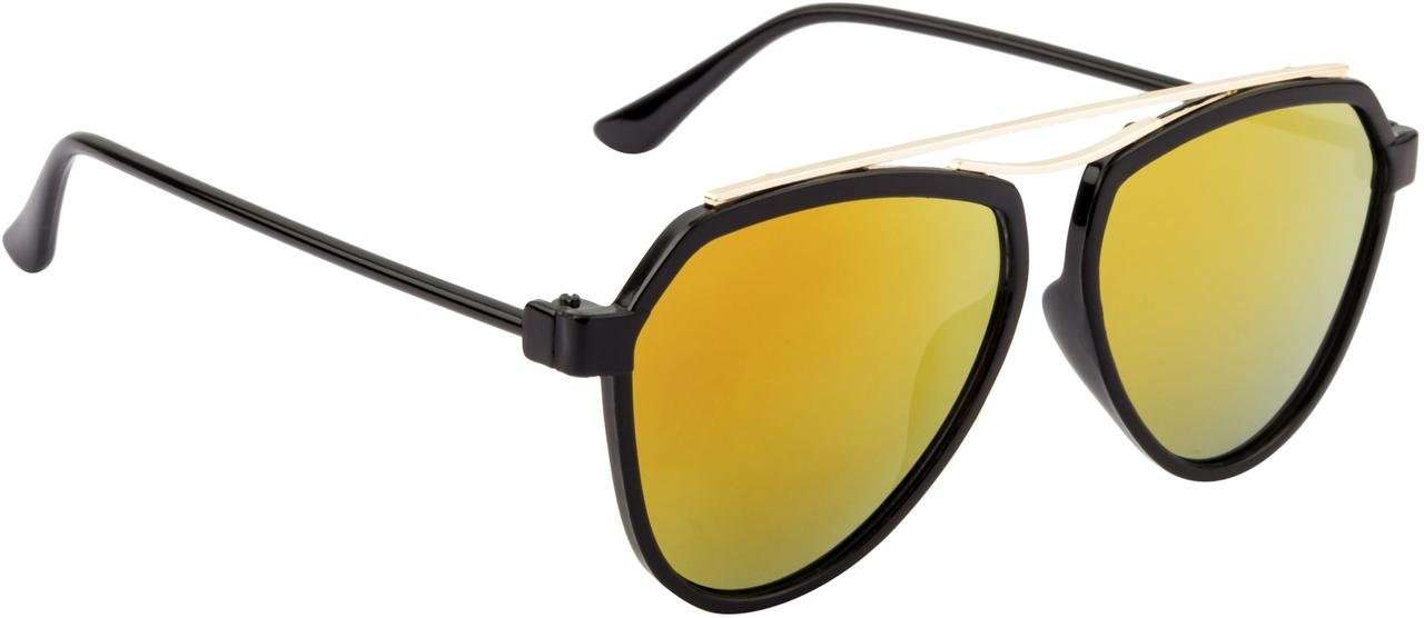 NuVew Mirrored Aviator Unisex Sunglasses - (Gold-Pink Mirror Lens | Black-Gold Frame | Medium Size) 3