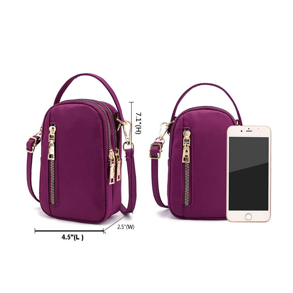 Women Nylon Cell Phone Purse Wallet Small Crossbody Bag Handbag for iPhone 13 12 11 Pro XS Max XS XR X Samsung Galaxy S23 S22 Plus S21 S20 FE S10 A53 A52 A51 A33 Google Pixel 7 6 5 BLU View 2 (Purple) 5