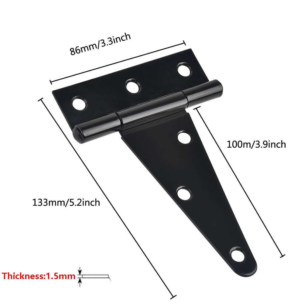 4 Inch Heavy Duty T Strap Shed Door Hinges 6 PCS Black Barn Door Gates Tee Hinge Wrought Hardware Iron Rustproof 3