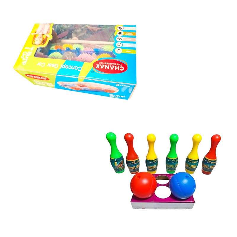 AKTOON TOYS (Combo Pack) Bowling Alley Set with 6 Pins and Two Balls Board Game Accessories & Concept Musical and 3D Lights Kids Transparent Car, Toy for Kids and Baby - Multicolor 1