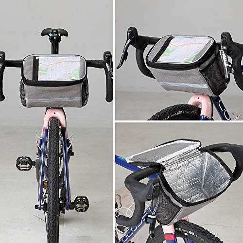 WOTOW Bike Basket Front Bag - Bike Handlebar Insulated Cooler Bag with Cup Holder, Waterproof Bicycle Storage Bag 2.75L for Adult Mountain Road Bikes with 8" Touch Screen Phone Holder 5