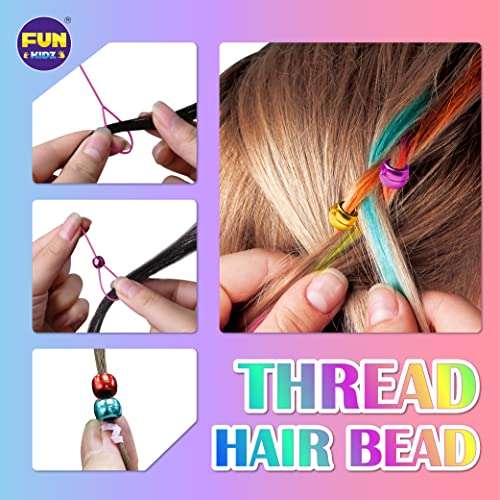Glitter Tattoo And Hair Color Combo Kit for Girls, Funkidz 6 Colors Hair Chalk Pens Glitter Tattoo Set Hair Beads Tool Kit Gift for Girls Of Ages 8 And Up Washable Colors for Kids Cosplayer Parties 4