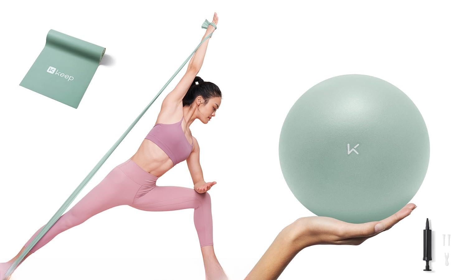 KEEP Pilates Ball Small- Balance Yoga Balls for Working Out, Fitness Ball Resistance Bands for Working Out, Exercise Bands for Legs and Booty