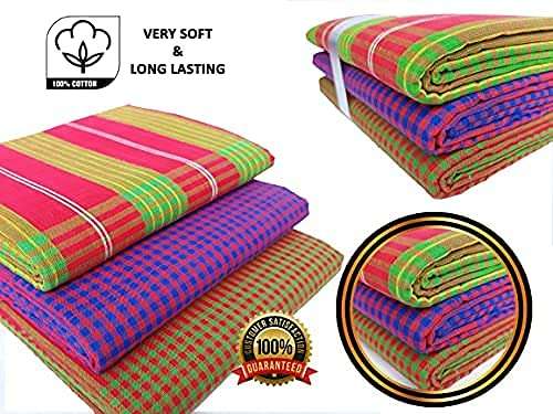 BENGAL ENTERPRISE Gamcha Cotton Bath Towel for Men & Women Large Size Stylish Soft Bengali Towels XXXL Combo Set of 3 4