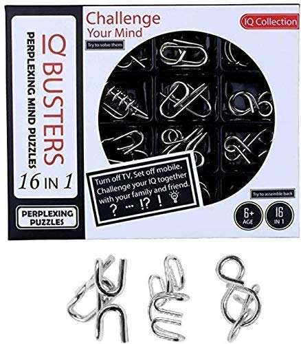 OANGO 16 in 1 Stainless Steel Metal Wire Classic Iq Puzzle Perplexing Mind Assembly and Brain Teaser Magic Puzzles Game for All Age Group Set of 16 Pieces in 1, Kid