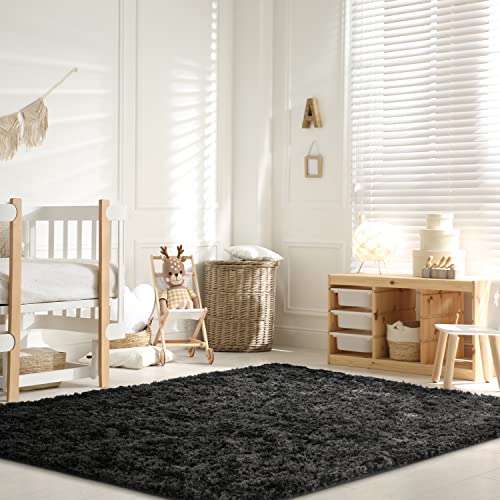 Signature Loom Fluffy Shaggy Area Rug 6x9 – Soft Fuzzy Velvet Rugs for Girls Bedroom – Shaggy Carpet for Kids Room with Non-Slip Bottom – Soft Fluffy Throw Rug Indoor Living Room Carpet, Grey 3