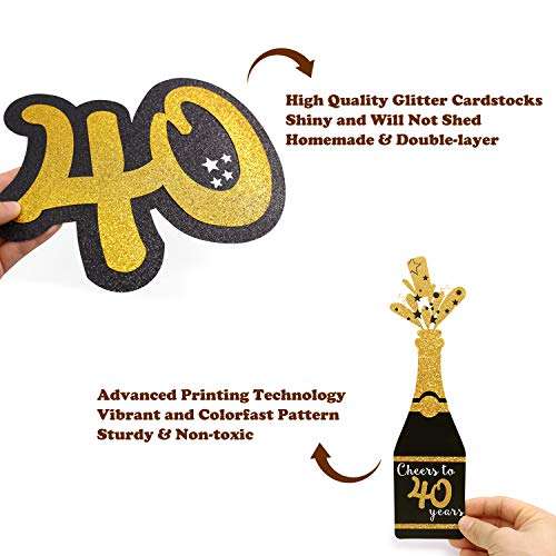40th Birthday Party Centerpieces Black and Gold Themed Party Centerpieces Sticks Glitter Table Toppers Decorations Party Photo Booth Props Set of 24 5