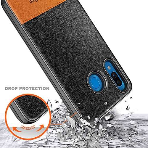 E-Began Case Compatible for Samsung Galaxy A20/A30 (6.4", 2019) with Tempered Glass Screen Protector, Premium Cowhide Leather Hybrid Defender Shockproof Rugged Cover Case -Brown 6