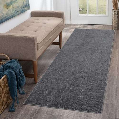 ROYHOME Runner Rug Modern Solid Textured Hallway Runner Rug Entryway Rug, Washable Stain Resistant Non-Slip Contemporary Bedroom Rug Runner Carpet for Laundry Kitchen, Light Grey, 2' x 6' 1