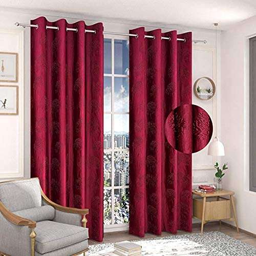Eloise Polyester Embossed Eyelet Long Window and Door Curtain Parda for Home Pack of 2 Piece - Width 4 Feet X Length 9feet , Maroon 1