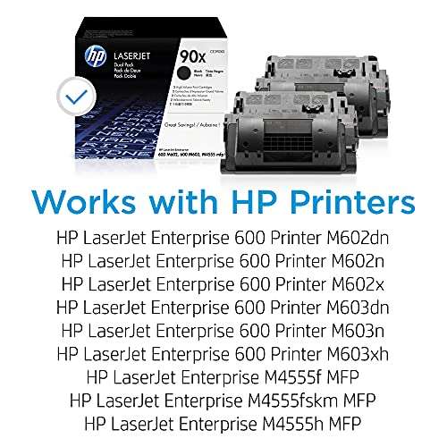 HP 90X Black High-yield Toner Cartridges (2-pack) | Works with HP LaserJet Enterprise 600 M602, M603 Series, HP LaserJet Enterprise M4555 MFP Series | CE390XD 2