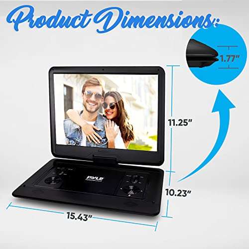 Pyle 17.9” Portable DVD Player, With 15" Swivel Adjustable Display Screen, USB/SD Card Memory Readers, Long Lasting Built-in Rechargeable Battery, Stereo Sound with Remote. (PDV156BK), Black 3