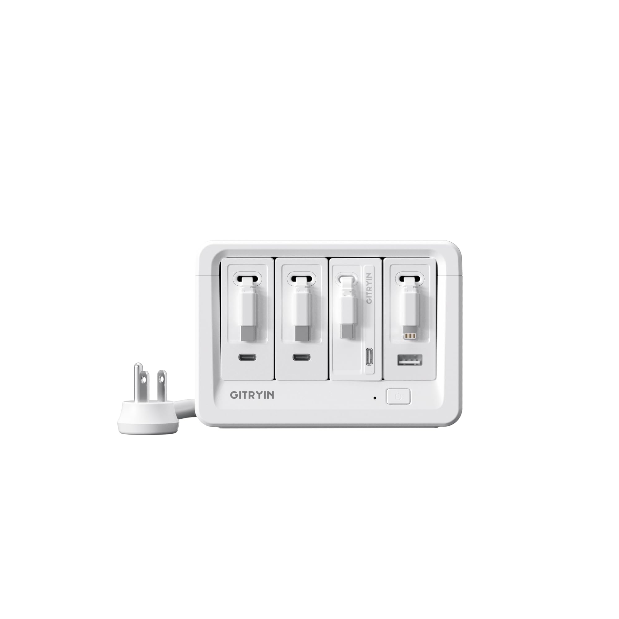 Gitryin 1 Lightning, 3 Type-C Retractable Wall Chargers with 1 USB A Port and 1 Power Strip, 12-in-1 Desktop Charging Station