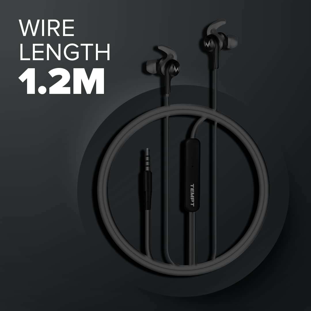 TEMPT Zoom X1 in Ear Wired Earphone with Mic, 3.5mm Audio Jack, 12mm Powerful Driver, Enhanced Bass, Noise Cancelling Headphone, 1.2m Tangle-Free Cable, for Phone/Tablet/Laptop/Desktop (Black + Grey) 4