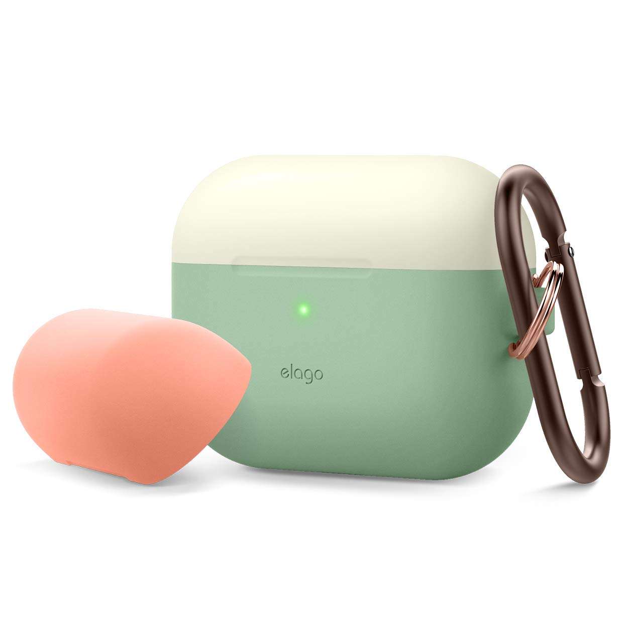 elago Duo AirPods Pro Case with Keychain Designed for Apple AirPods Pro Case Cover, 2 Caps + 1 Body (Front LED Visible) [ Classic White, Peach + Pastel Green ] 1