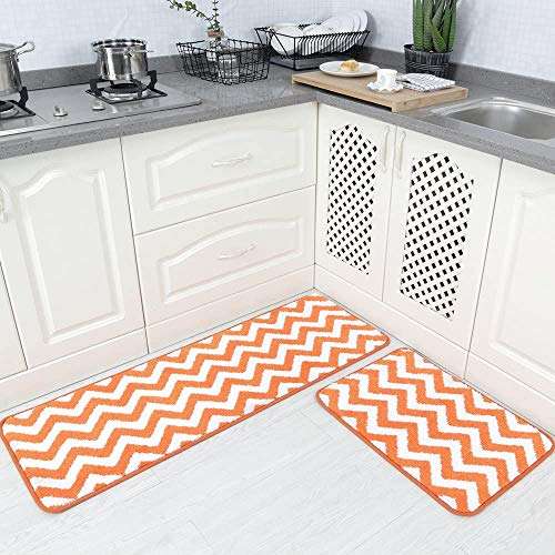 Sw Handloom Microfiber Carpet Kitchen Runner,Bath Mats,Washable Anti Slip Latex Backing , 40 x 120 cm Runner, 40 x 60 cm Mat, Orange ( Set of 2) 1