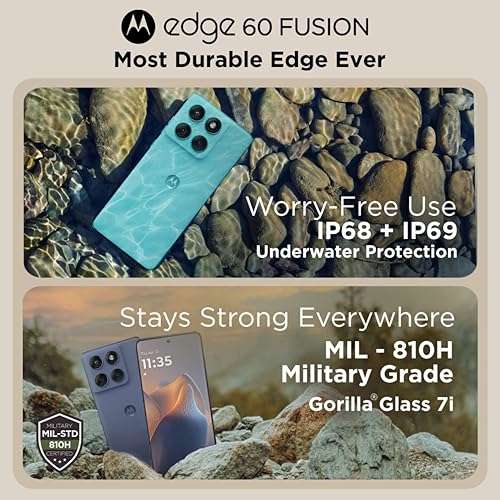 Motorola Edge 60 Fusion 5G (Pantone Zephyr, 8GB RAM, 128GB Storage) | 6.67" pOLED Display | IP68 | 50MP+13MP Rear | 32MP Front Camera | MediaTek 7400 Processor| 5500mAh Battery | 68W Turbo Charger 6