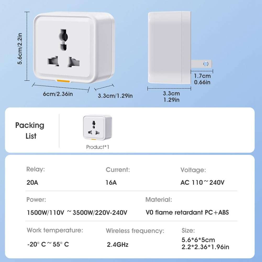 Geuxe WiFi Smart Socket Universal Plug APP Controls Voice Timing 2.4G Wireless Plug Switch US Plug, White 4