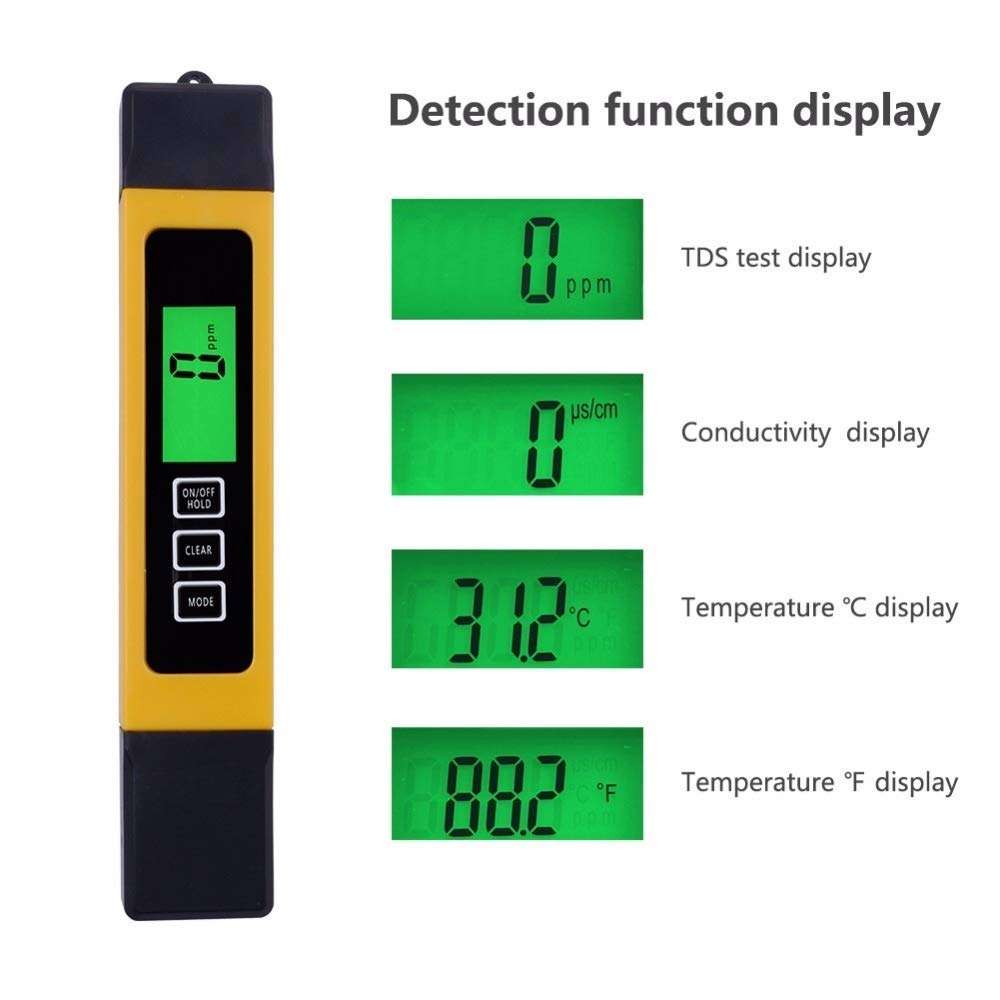 CHUNSHENN Portable Moisture， Portable Scientific Water Quality Purity, 0-9990 ppm,3 in 1, LCD Digital TDS 3 Meter, TDS, EC and Temp Meter, Reverse Osmosis 3