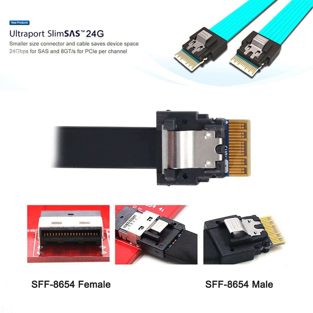 NFHK PCI-E Slimline SAS 4.0 SFF-8654 4i 38pin Host to SFF-8654 Slim SAS Target Cable 40cm 2