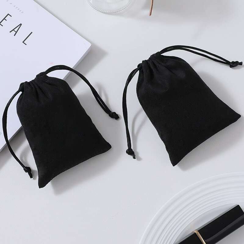 WACTWJNA Jewelry Flannel Bags Velvet Drawstring Pouches Packaging Wedding Party Decoration Chic Storage Bags Party Travel Organizer - (Color: Black Bag/Size: 15x20cm)