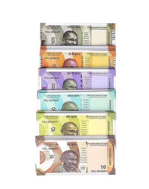 Kamak 20 x 6= 120 Playing Indian Currency Fake Notes for Fun Paper Kids churan wale Notes Dummy Notes Currency of 6 Domination (120 Notes), Money Toy for Kids Gag Toy (Multicolor) 6