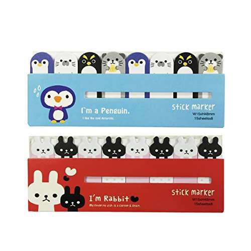 Wrapables® Bookmark Flag Tab Sticky Markers (Set of 2), Penguins and Bunnies 1