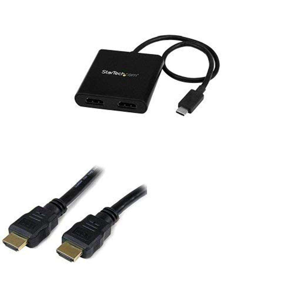 USB-C to HDMI Adapter - 4K - 2 Port MST Hub with 2-Pack 6 ft High Speed HDMI Cables