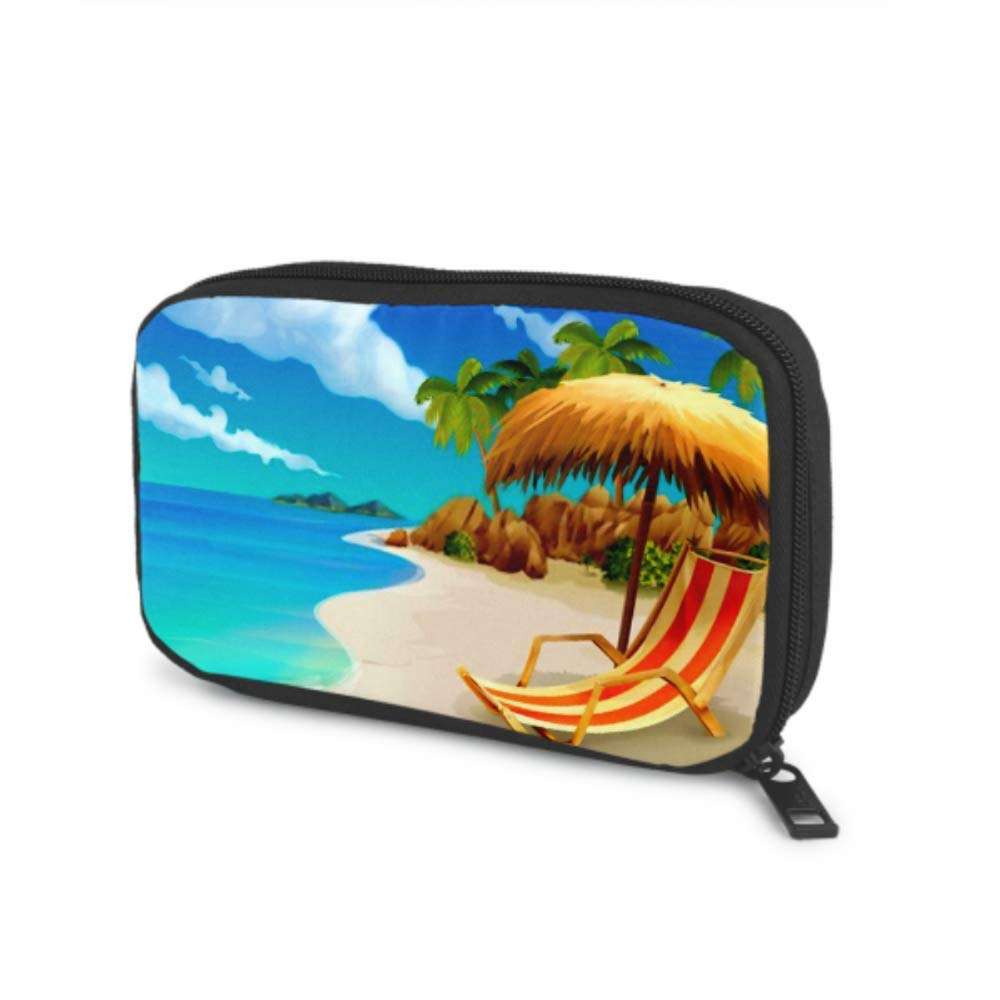 Electronics Accessories Organizer Bag Tropical Beach Lounge Chair Vector Background Electronics Organizer Traveling Electronic Organizer Storage Bag of Cases for Cable, Charger, Phone, USB, Sd Card 1