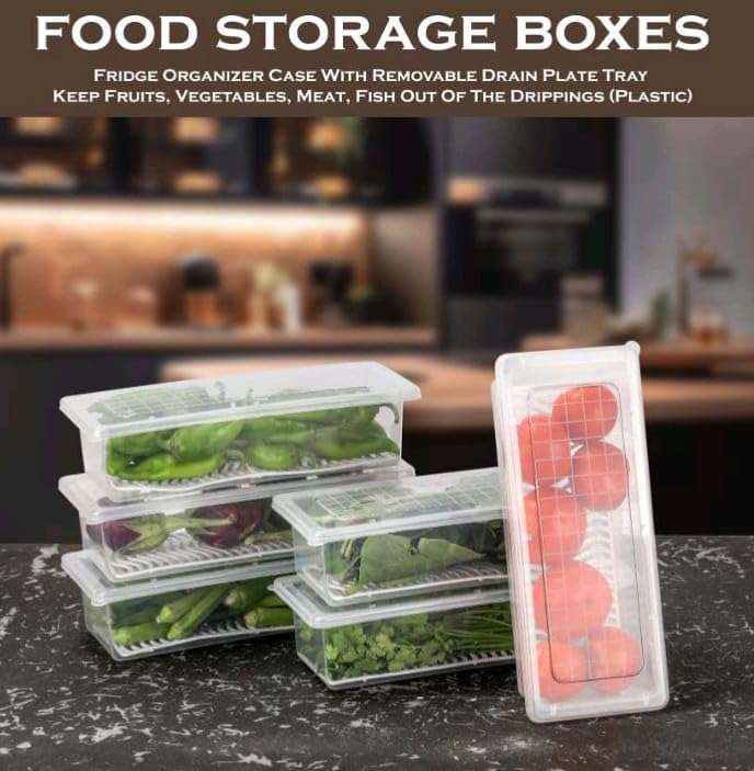 Fridge Storage Containers (Pack of 6), Fridge Organiser Storage Boxes with Removable Drain Plate, Lids, Stackable Organizer, Fridge Storage Box Keep Fruits, Vegetables Fresher, 1500 ML 4