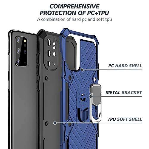Konyaoo Compatible with Samsung Galaxy case, Double-Layer Plastic TPU Cover with Ring Stand (Samsung S20 Plus, Blue) 2