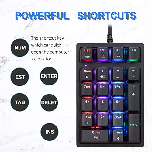 MOTOSPEED Macro Mechanical Numeric Keypad USB Wired 21 Keys Mini Numpad Portable Keypad RGB Backlight Gaming Keypad Extended Layout for Cashier(Fully Programmable Keys) 5