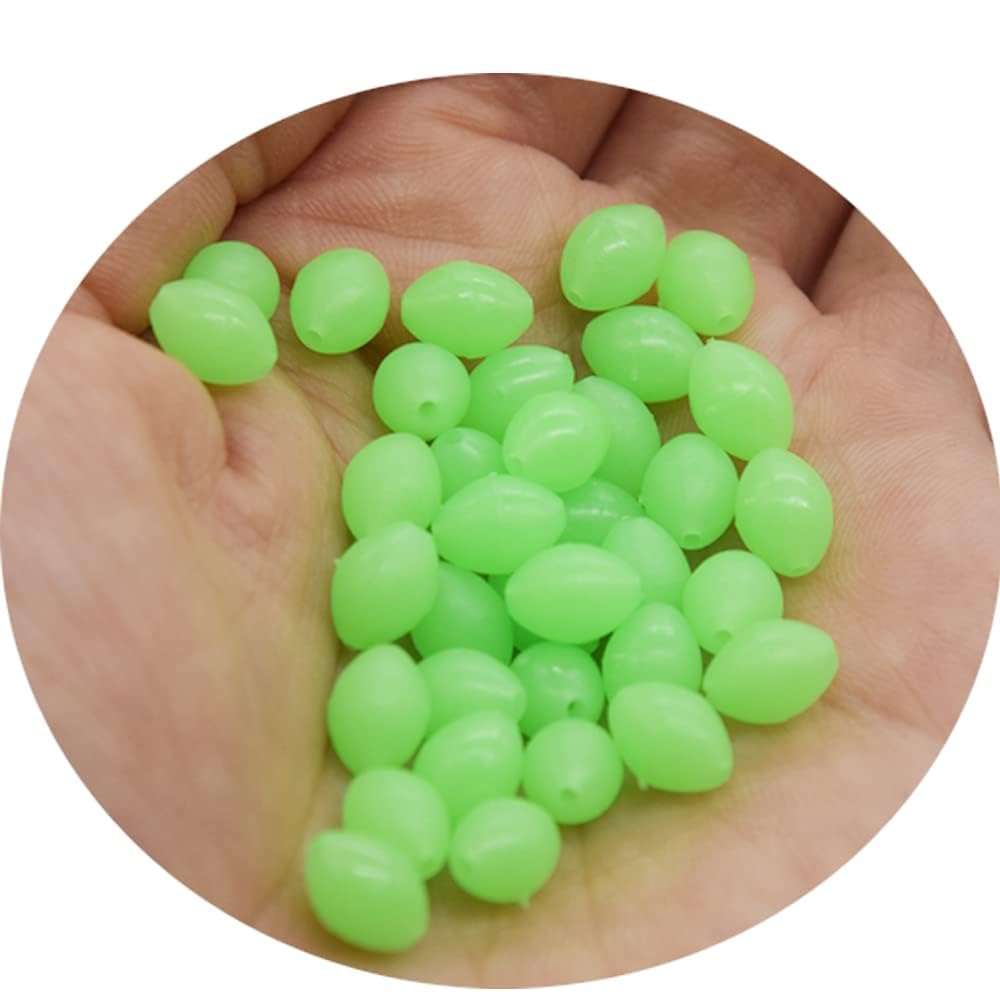 NA 1000pcs/lot Green Glow Fishing Beads Eggs Plastic Luminous Oval Egg Bead Tool Jigs Rigging Soft/Hard Artificial Fishing Tackle Tools Eggs Sea Fishing Lure Tackles (Hard(4mmx6mm) 1000pcs) 6