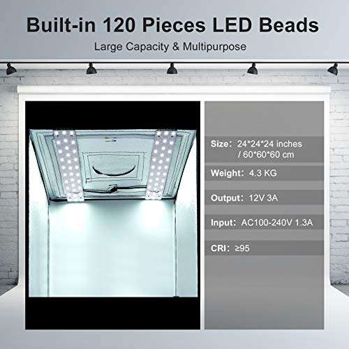 Photo Light Box 24x24x24 inch, Photo Box Photography Professional 120 LED Light Shooting Tent Table Top Lighting Kit with 6 Background Papers 6