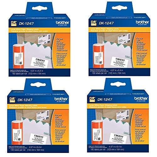 Brother Genuine DK-1247 Die-Cut Large Shipping White Paper Labels for Brother QL Label Printers – 180 Labels per Roll 4.07” x 6.4” (103mm x 164 mm) (4) 1