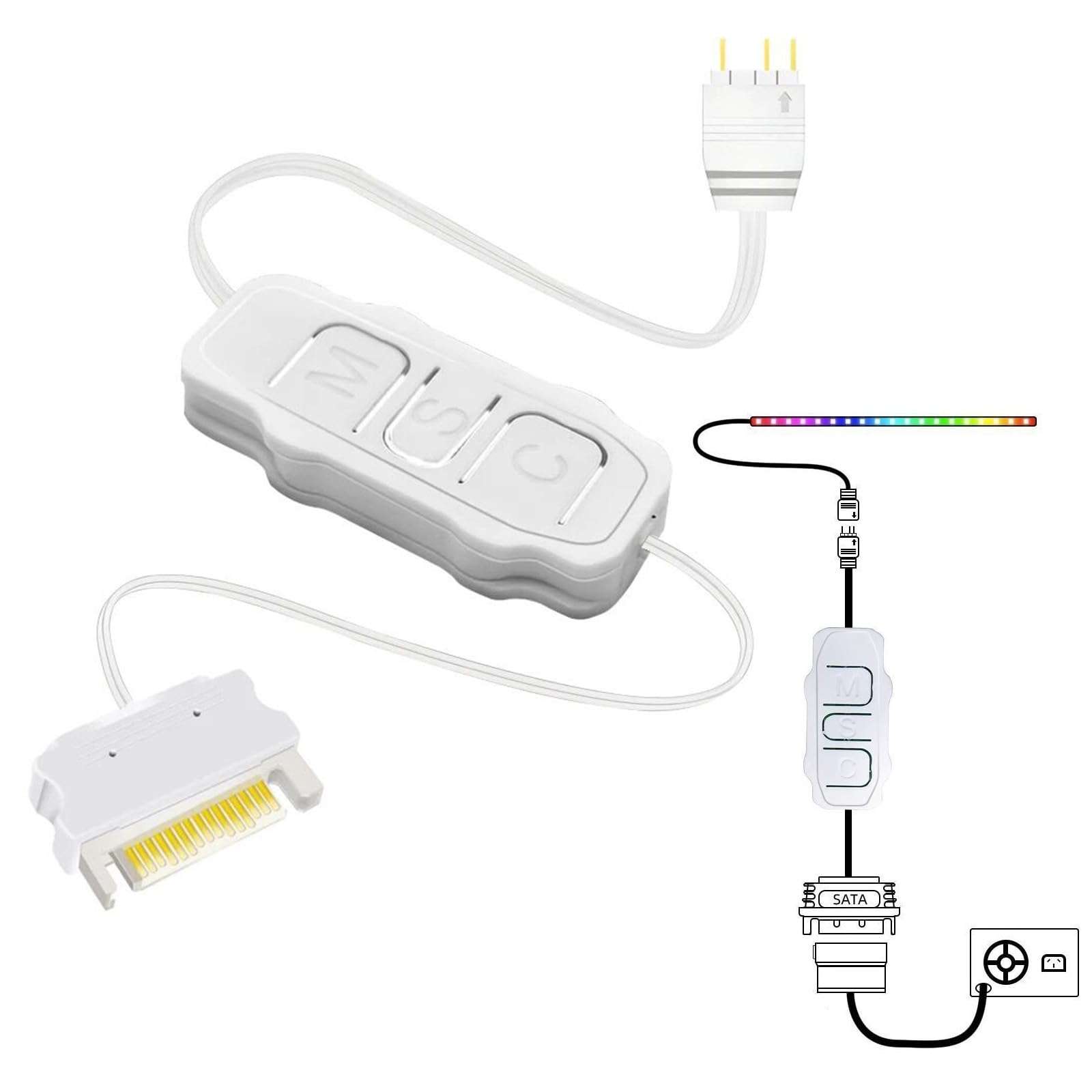 Moynagh 5V 3Pin to ARGB Desktop Computer Controllers Fan LED Lighting Water Cooling RGB Remote Controllers Cable 3