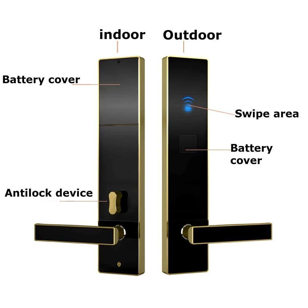 FEPDW Durable Electronic Smart Door Lock Key and Card 2 Way Safe Home Entry Tools Door Levers Handle (Color : Gold, Size : One Size) 5
