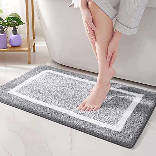 HARISONSLIVING Modern Super Soft (40x60 cm) Microfibre Solid Bath Mat 2000 GSM Super Absorbent Anti Skid Mats for Bathroom/ Bedroom/ Kitchen/ Door Mat/ Floor Mat (Grey) Pack of 2 2