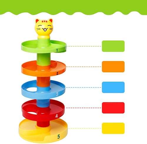 LFOEwpp7 Ball Drop Tower, 5 Layer Roll Swirling Tower Toddler Baby Development Educational Toy, Children Fun Learning at Home School Christmas Birthday Gift 2