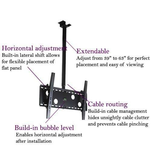 VideoSecu Ceiling Mount Tilt TV Drop Bracket for Most 37" to 75" LCD LED Plasma TV and LED TV, Ceiling Pole Extends from 39" to 63" MPC51B B86 2