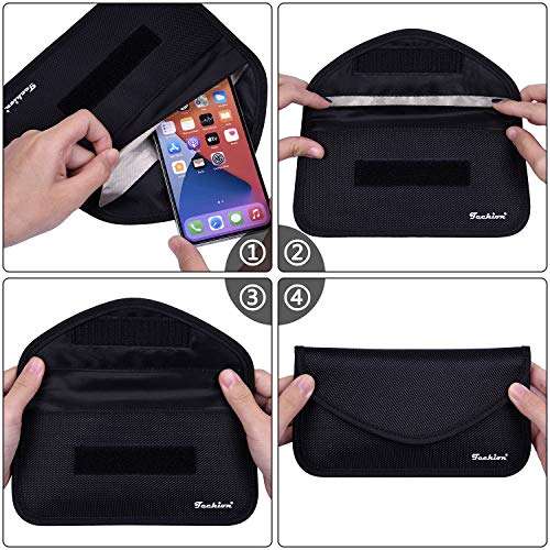 Techion Signal Blocking Bag, 2 Pack RFID Faraday Bag Shield Pouch Cage Box Wallet Case for Cell Phone and Car Key FOB, Privacy Protection, Anti-Hacking - Black & Hot Pink 4