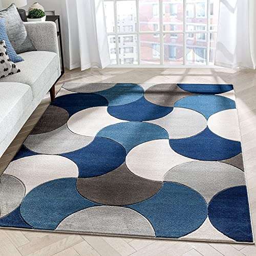 ALPHA CARPETS Modern Collection Multi Color Ivory Blue Handmade Woolen Carpet 5 x 7 Ft (150 x 210 cm) Multi Colour