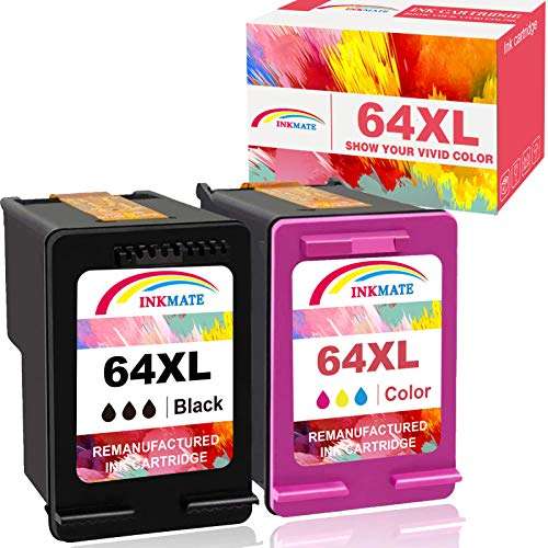 INKMATE Re-Manufactured Ink Cartridge Replacement for HP 64XL N9J92AN Black & N9J91AN Color for HP Envy Photo 6252 6255 6258 7155 7158 7164 7864 7858 7855 Envy 5542 (1 Black/1 Color, 2Pack) 1