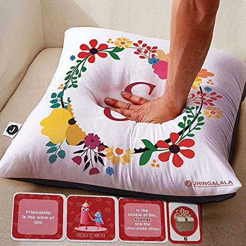 Jhingalala Gift for Friends | Name First Letter S Alphabet S Printed Cushion Cover with Filler and Greeting Card | Gift for Friends, Best Friend on Birthday, Friendship Day 3